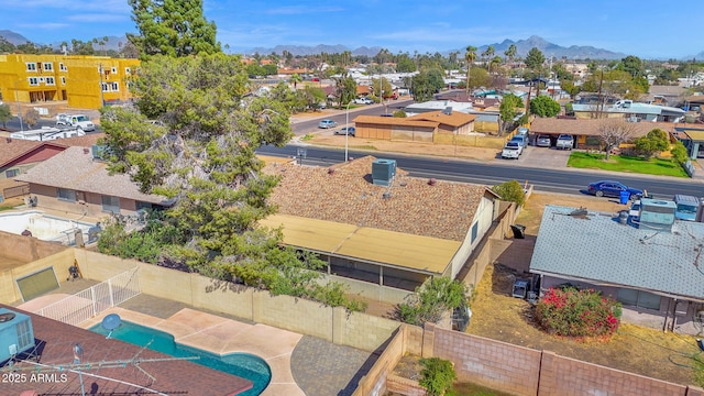 drone / aerial view with a mountain view and a residential view