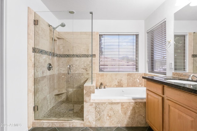 2109 W Wildhorse Dr, Chandler, AZ 85286 - bathroom featuring a bath, vanity, and a shower stall