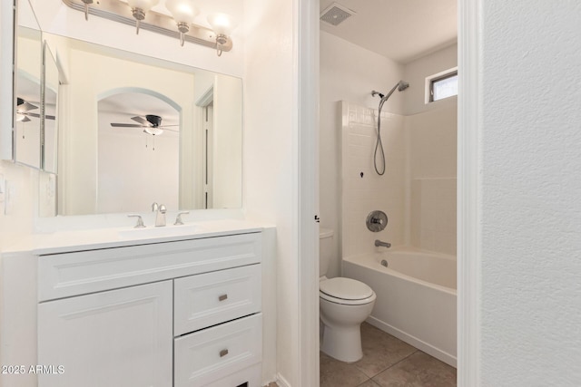 5439 W Sands Rd, Glendale, AZ 85301 - full bathroom featuring toilet, a ceiling fan, tile patterned floors, vanity, and shower / tub combination