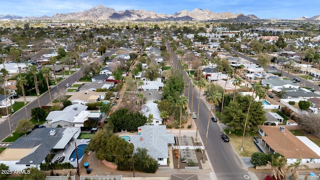 drone / aerial view with a mountain view and a residential view