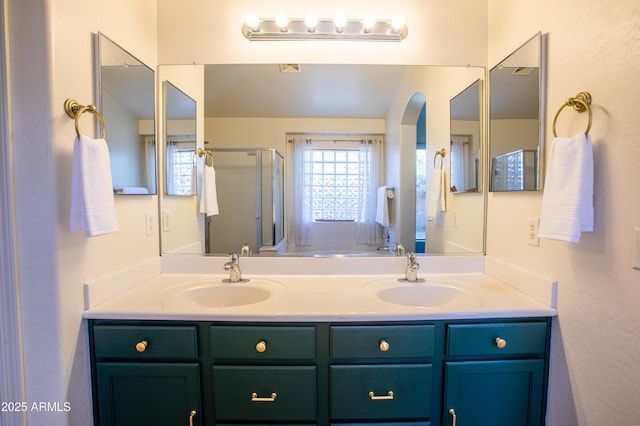 4386 E Mine Shaft Rd, San Tan Valley, AZ 85143 - full bath with double vanity, a sink, and a stall shower
