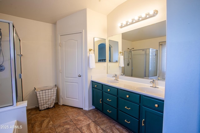 4386 E Mine Shaft Rd, San Tan Valley, AZ 85143 - bathroom featuring double vanity, a sink, and a shower stall