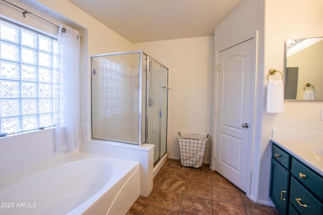 4386 E Mine Shaft Rd, San Tan Valley, AZ 85143 - bathroom with a bath, a stall shower, and vanity