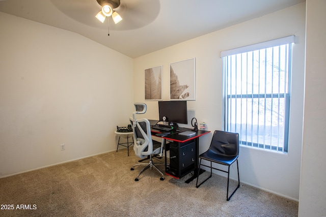 4386 E Mine Shaft Rd, San Tan Valley, AZ 85143 - office area with carpet, lofted ceiling, and ceiling fan