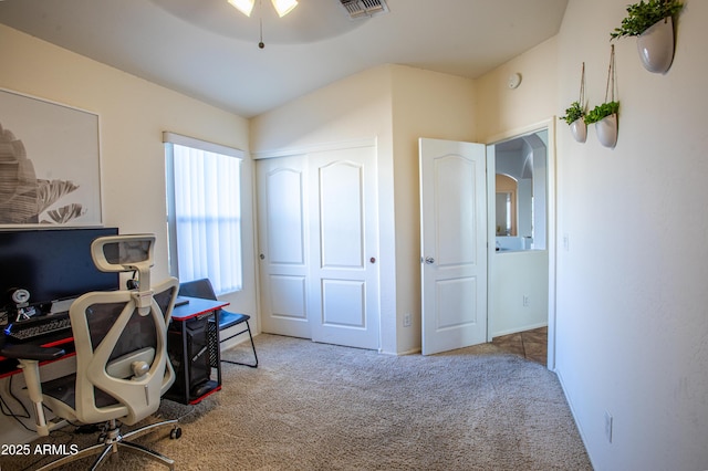 4386 E Mine Shaft Rd, San Tan Valley, AZ 85143 - office with visible vents, carpet floors, and vaulted ceiling