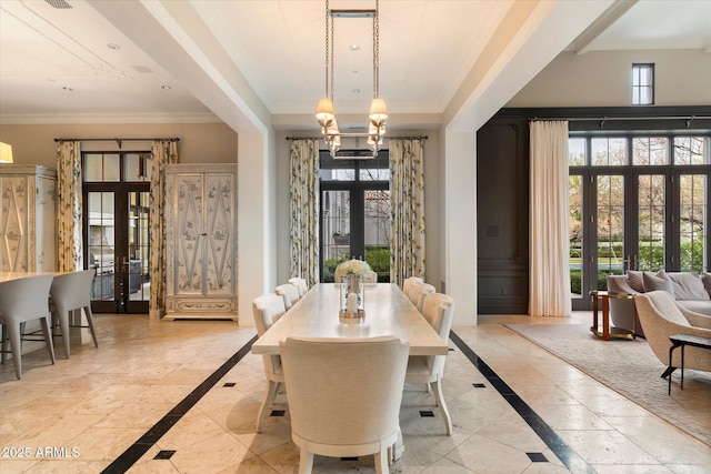 dining area with french doors and a wealth of natural light