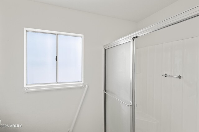 bathroom with a shower stall