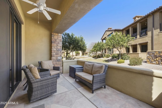 view of patio / terrace with outdoor lounge area and a ceiling fan