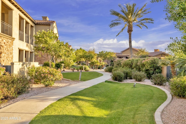 view of home's community with a lawn