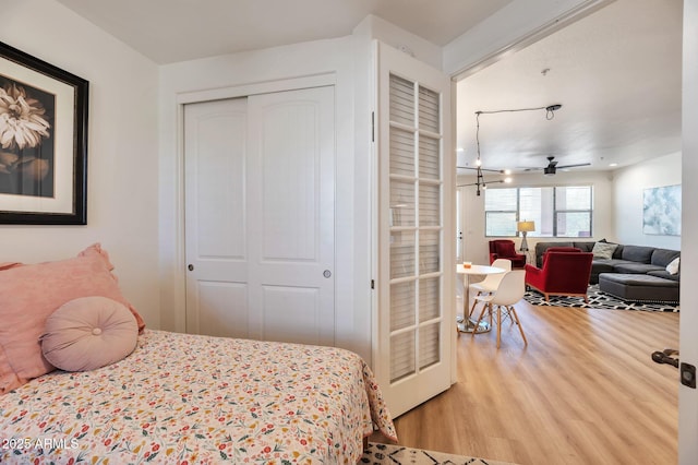 bedroom featuring light hardwood / wood-style flooring and a closet