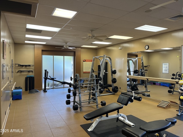 exercise room featuring a paneled ceiling