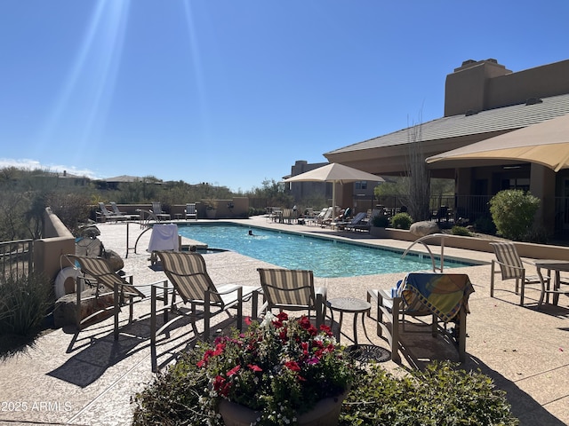 view of swimming pool with a patio area