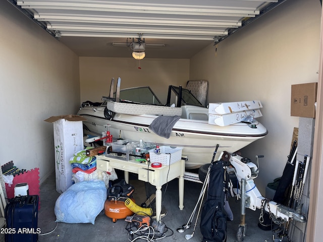 garage with a garage door opener