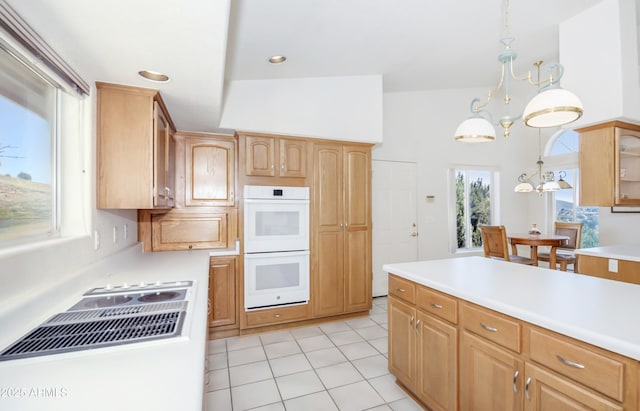 11430 E Manzanita Trl, Dewey, AZ 86327 - kitchen with double oven, light countertops, decorative light fixtures, light tile patterned floors, and recessed lighting