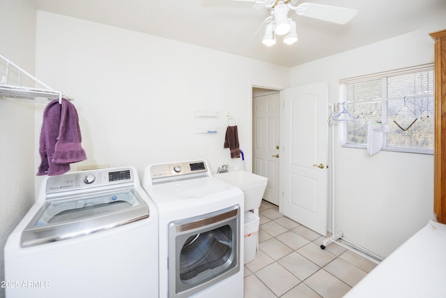 11430 E Manzanita Trl, Dewey, AZ 86327 - laundry area with separate washer and dryer, light tile patterned flooring, and a ceiling fan