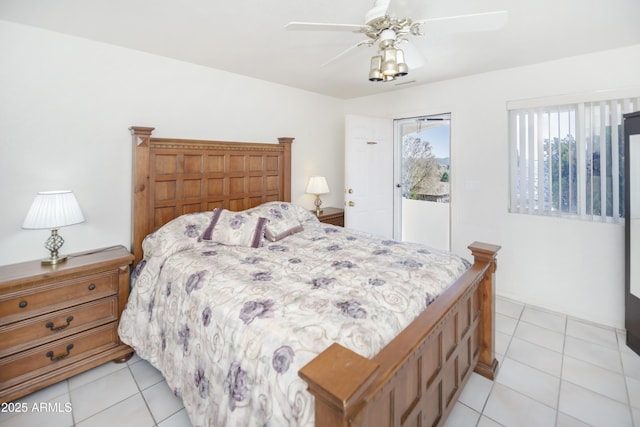 11430 E Manzanita Trl, Dewey, AZ 86327 - bedroom featuring light tile patterned floors, access to exterior, and a ceiling fan