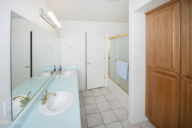 11430 E Manzanita Trl, Dewey, AZ 86327 - full bathroom with tile patterned floors, double vanity, and shower / bath combination with glass door