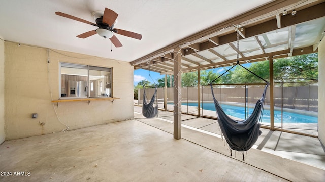 7012 N 22nd St, Phoenix, AZ 85020 - view of patio / terrace with a fenced in pool and ceiling fan