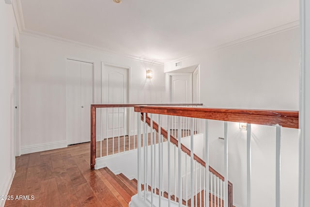 1723 W Mercury Way, Chandler, AZ 85224 - stairway featuring hardwood / wood-style floors and crown molding