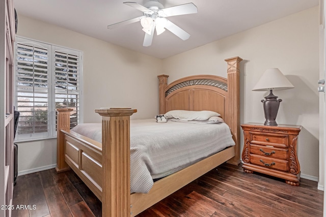 1723 W Mercury Way, Chandler, AZ 85224 - bedroom featuring dark wood-style flooring, ceiling fan, and baseboards