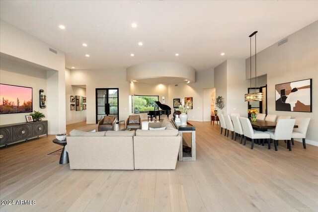 living room featuring light wood-type flooring