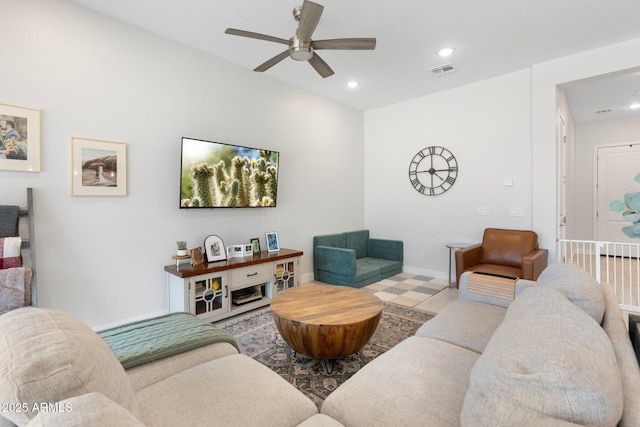21134 W Minnezona Ave, Buckeye, AZ 85396 - living area featuring a ceiling fan, recessed lighting, and baseboards