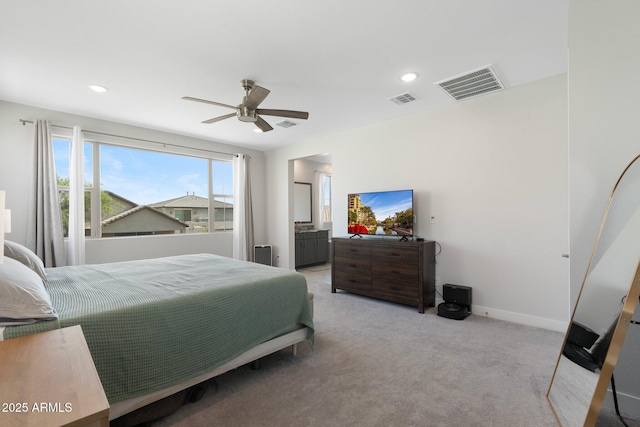 21134 W Minnezona Ave, Buckeye, AZ 85396 - bedroom with light colored carpet, baseboards, recessed lighting, and ceiling fan
