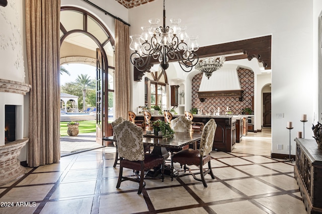 dining area with a chandelier