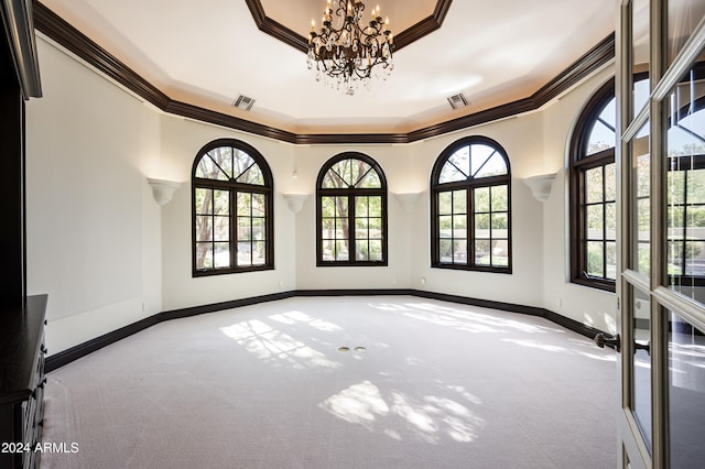 empty room with carpet and ornamental molding