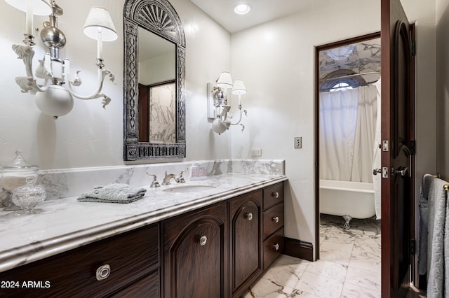 bathroom featuring vanity and shower / bath combo