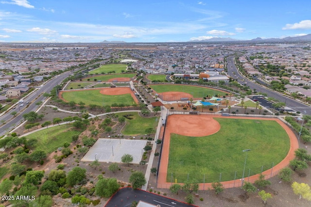 drone / aerial view with a mountain view