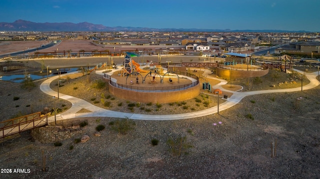 aerial view featuring a residential view and a mountain view