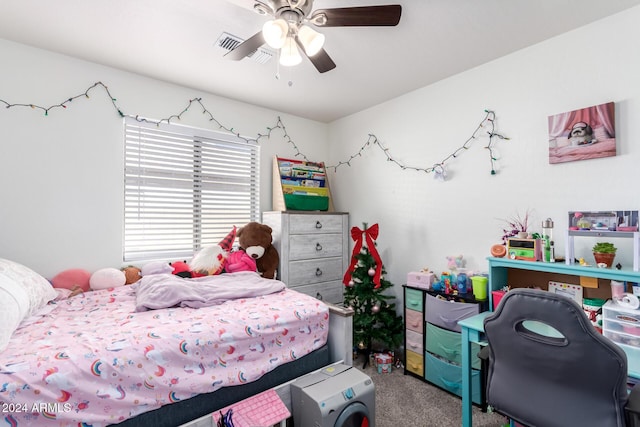 bedroom with carpet floors and ceiling fan