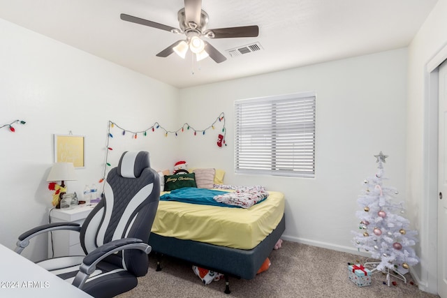 bedroom with carpet flooring and ceiling fan