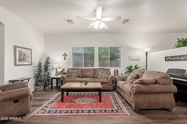 42328 N 46th Ln, Phoenix, AZ 85086 - living room featuring visible vents, wood finished floors, and ceiling fan