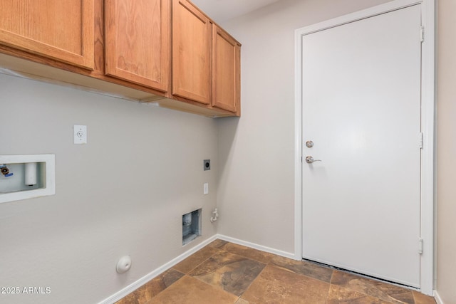 washroom with gas dryer hookup, cabinets, washer hookup, and hookup for an electric dryer