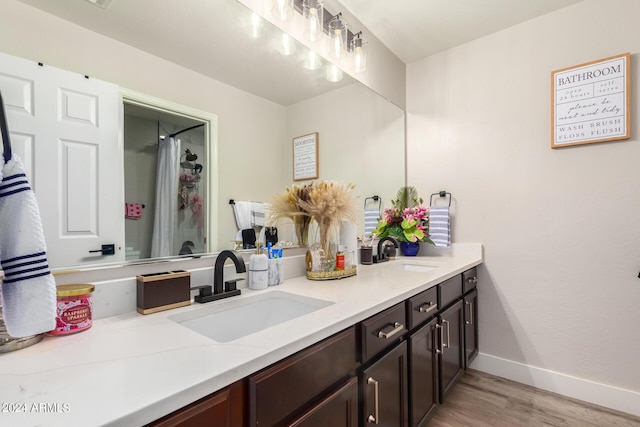 bathroom with hardwood / wood-style floors and vanity