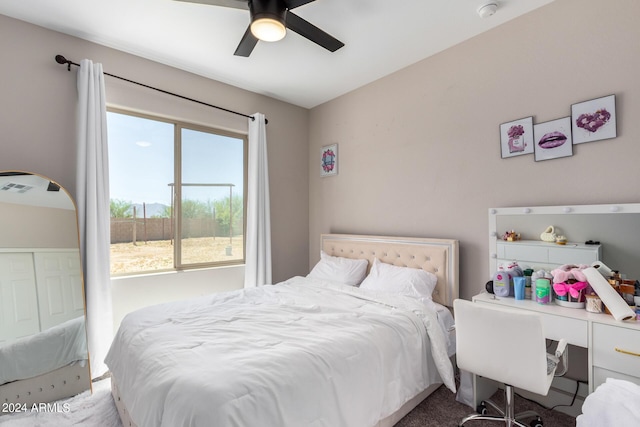 bedroom featuring carpet flooring and ceiling fan