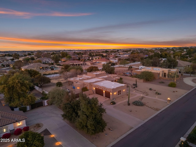 view of aerial view at dusk