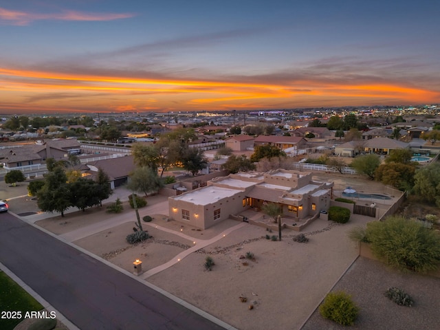 view of aerial view at dusk