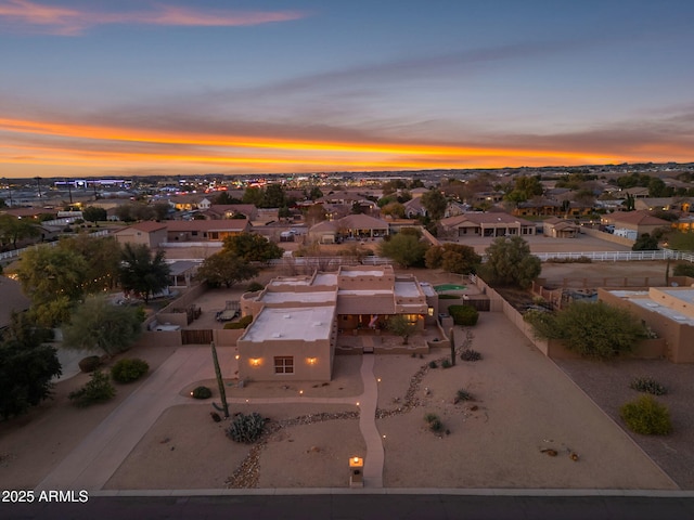 view of aerial view at dusk