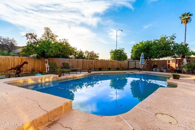 view of pool with a patio and a fenced backyard