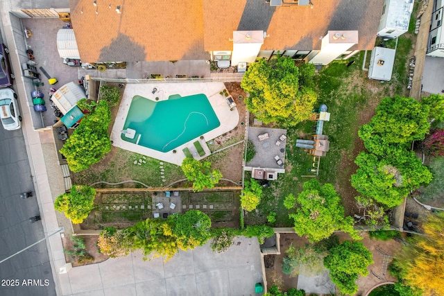 aerial view of a pool area