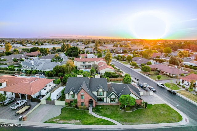 aerial view at dusk of a residential view