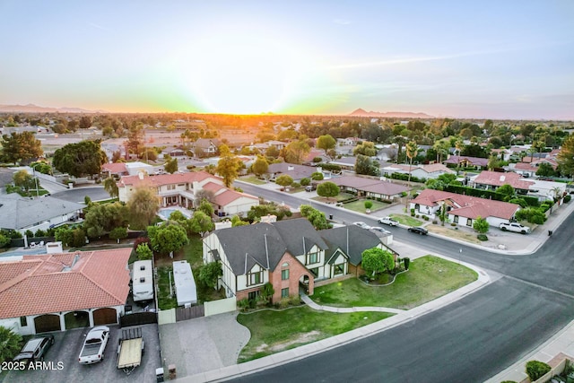 aerial view at dusk of a residential view
