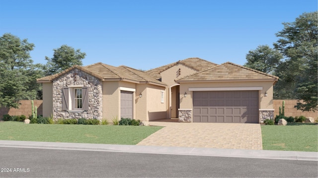 view of front facade featuring a front yard and a garage