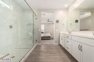 4855 E Shady Glen Ave, Scottsdale, AZ 85254 - full bath featuring a stall shower, ceiling fan, vanity, ensuite bath, and recessed lighting