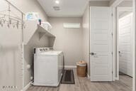 4855 E Shady Glen Ave, Scottsdale, AZ 85254 - laundry area featuring washer / dryer, baseboards, and wood finished floors