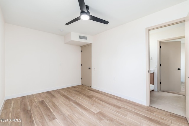 unfurnished room with ceiling fan and light hardwood / wood-style floors