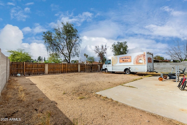 view of yard with a fenced backyard